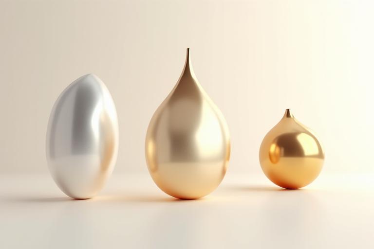 Minimalistyczna ilustracja symbolizująca luksus i spersonalizowaną opiekę: złote i srebrne ikony w kształcie serca i liścia, elegancko ułożone na tle gradientu bieli i zieleni.